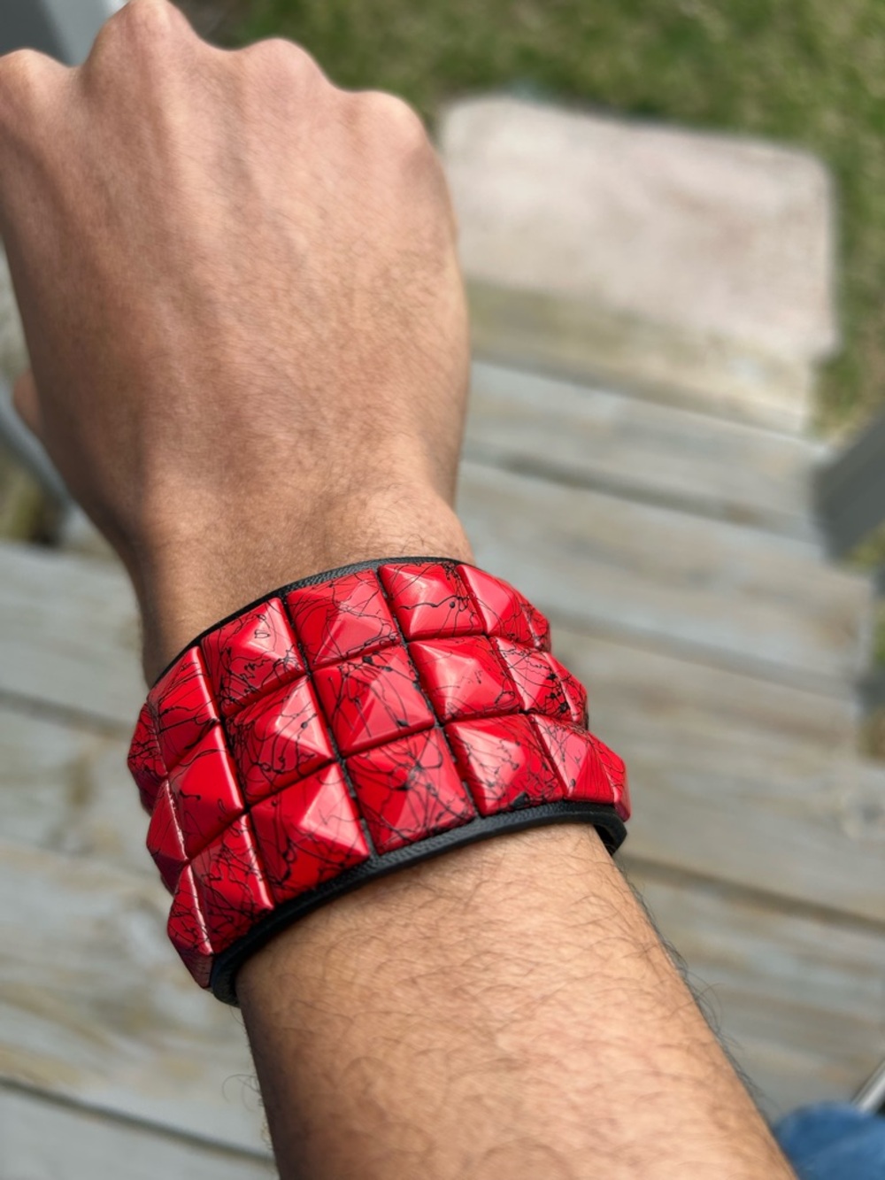 Red Faux leather studded Punk Bracelets - Red studs bracelets - Studded
